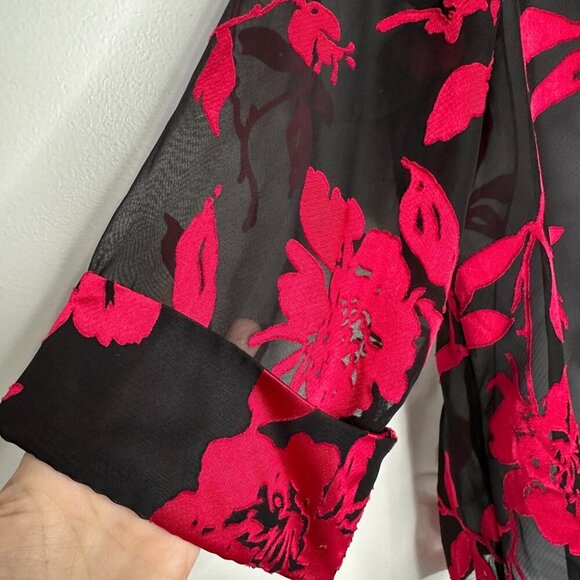 Dress Barn Sheer Floral Topper Size 20W Black Red Jacket - Picture 3 of 10